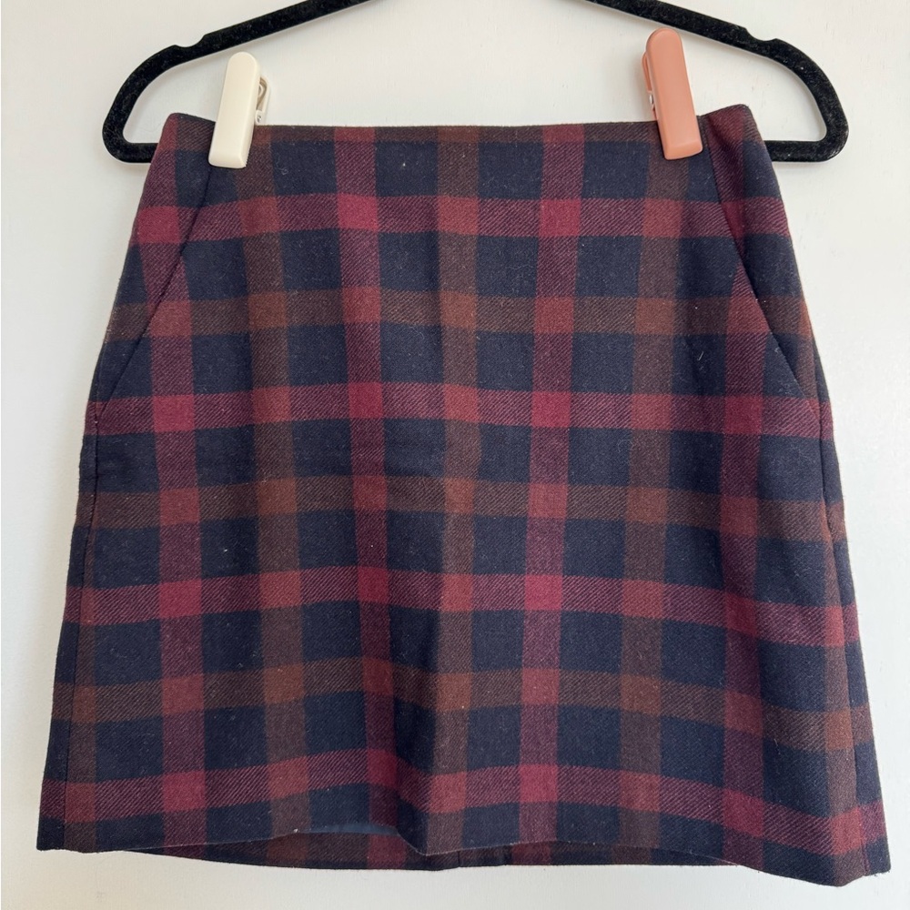 Uniqlo Wool Plaid Mini Skirt - Navy and Red